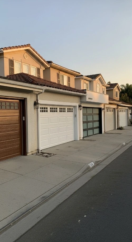 Garage Door Pros technician reviewing written installation estimate with homeowner on residential driveway