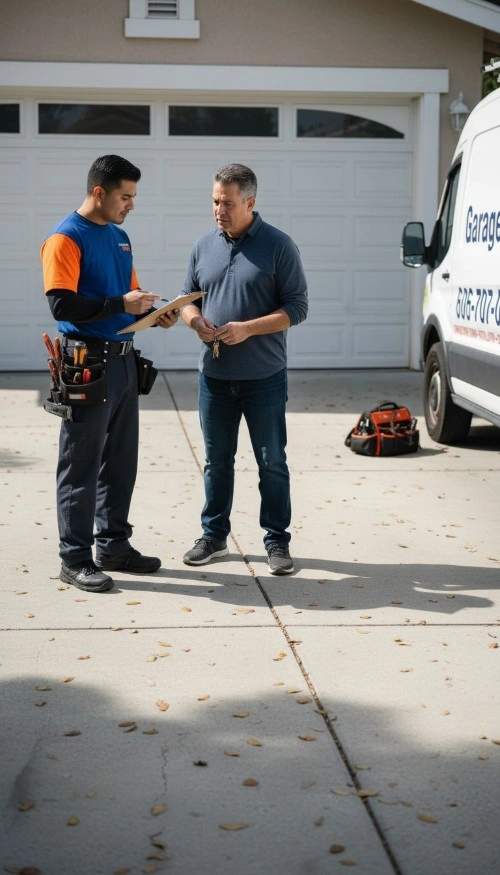 New garage doors installed on Southern California homes — raised panel, carriage style, and full-view aluminum options