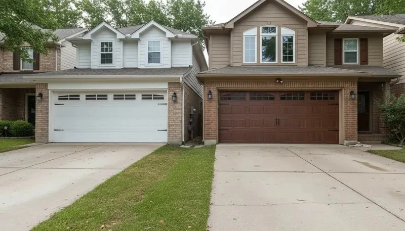 Garage Door Repair Pasadena on suburban homes – white and wood doors in perfect condition