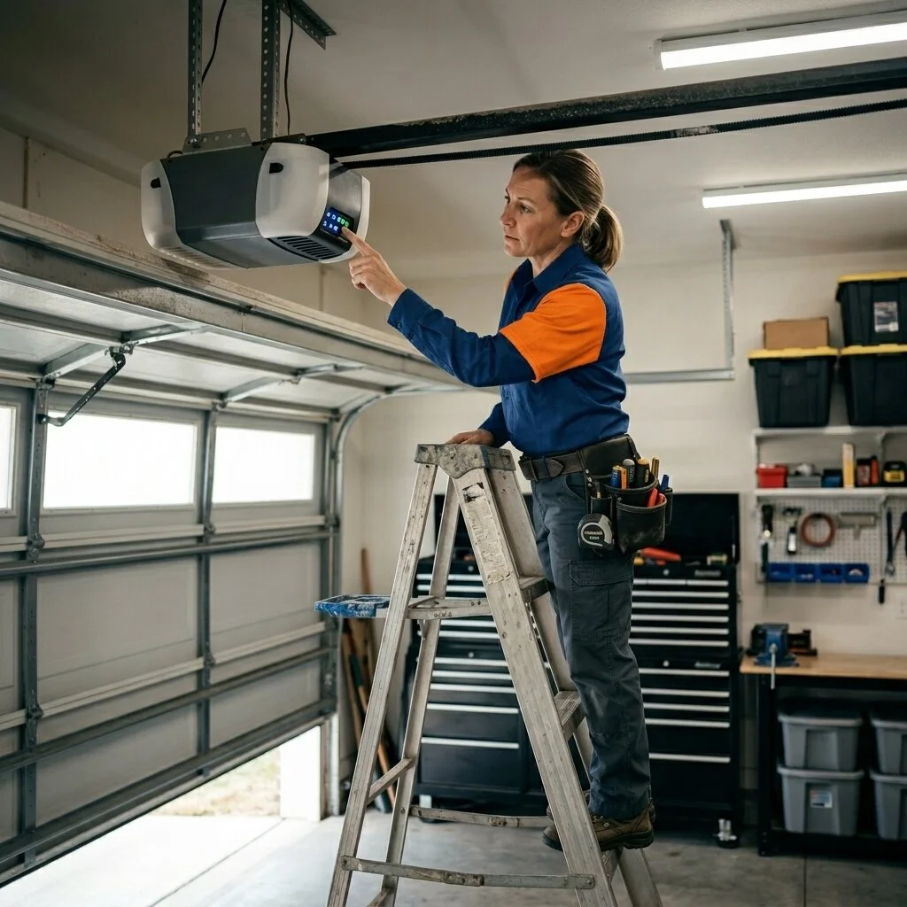 Garage door opener calibration and force adjustment performed by a Garage Door Pros technician in Pasadena California